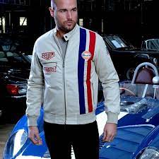 Dizller Gulf White Le Mans Steve Mcqueen Driver Grandprix Sheep Leather Jacket Buy Now Celebrities Leather Jacket Steve Mcqueen Blouson