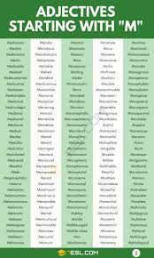Or use our unscramble word solver to find your best possible play! Adjectives That Start With M 1100 M Adjectives In English 7esl