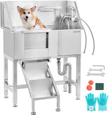 The massaging soft rubber fingers provide a gentle massage for the full spa treatment. Buy Vevor Pet Grooming Tub Stainless Steel Dog Wash Station Pet Washing Station 34 Dog Washing Station Water Resistant Grooming Tub For Dogs With Removable Door Ladder On The Left Online In