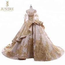Charming Luxury Middle East Muslim Gold Ball Gown Castle Wedding Dresses Bridal Gown With Long Train In Turkey Dubai View Gold Wedding Dress Jusere Product De Evening Dresses For Weddings Castle