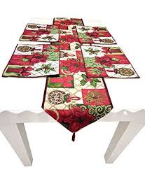 Shinybaby Christmas Tapestry Table Runner And Placemats With Poinsettia Pattern For Christmas Thanksgi Christmas Placemats Table Runner And Placemats Placemats
