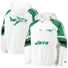 Men S Starter White Green New York Jets Thursday Night Lights Half Snap Hoodie Jacket
