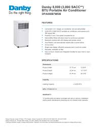 This 14,000 btu (9,600 sacc) portable air conditioner by danby is perfect for cooling living spaces up to 700 sq. Danby Dpa080b7wdb Specification Manualzz