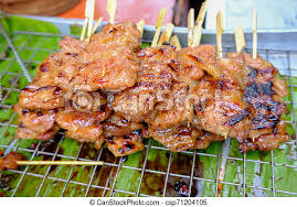 · put the pork, the paste, and the seasonings into a. Moo Ping Or Thai Grilled Pork Skewers Canstock