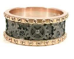 Mens Rose Gold And Black Silver Gear Ring With Rivets Steampunk Engagement Ring Steampunk Engagement Ring Black Gold Jewelry Steampunk Rings