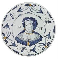 A Brislington Delft Royal Portrait Charger Of Queen Mary Circa 1689 Painted In Blue And Outlined In Manganese With A Shoulder Length Delft English Pottery Art