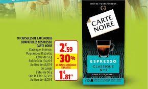 Sa texture riche s'allie aux arômes de fruits secs ainsi qu'à des notes grillées et fumées. Offre 10 Capsules De Cafe Moulu Compatibles Nespresso Carte Noire Chez Coccinelle Express