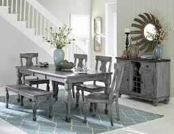 Free delivery & warranty available. 5520 78 6 Pc Fulbright Weathered Gray Rub Through Finish Wood Dining Table Set With Bench