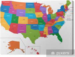 Sieh zu, wie schnell du die standorte der unteren 48 plus alaska und hawaii in unserem. Leinwandbild Bunte Karte Der Usa Mit Den Staaten Und Hauptstadte Pixers Wir Leben Um Zu Verandern