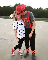 Black And White Couple Costume Ideas Firefighter And Dalmatian Funny Couple Halloween Costumes Man With Red Hard H Cute Couple Halloween Costumes Funny Couple Halloween Costumes Couples Costumes
