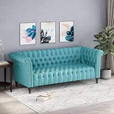 Große auswahl an verschiedenen modellen sofas. Noble House Xavier Traditional Chesterfield Sofa With Tufted Cushions Teal And Black Walmart Com Walmart Com