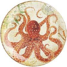 Pier 1 Imports Multi Colored Otto The Octopus Melamine Salad Plate Beach Theme Decor Nautical Art Underwater Wedding