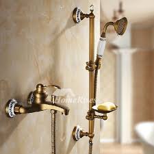 Antique bathroom basin faucet installation type: Antique Brass Bathroom Faucet Shower System Gold Ceramic