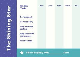 Purple Yellow Teal Star Weekly Shining Reward Chart