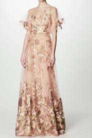 Marchesa Notte Blush Floral Embroidered Tulle Evening Gown Poshare