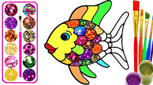 Glitter Fish Drawing And Coloring Pages Learn Colors For Kids With Gli Fish Drawings Coloring For Kids Coloring Pages