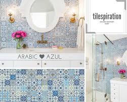Design Inspiration White And Blue Bathroom Features A Wall Clad In Blue Vintage Arabic Pattern Wall Floor Wall And Floor Tiles Floor Tile Design Tile Floor