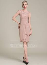 Us 123 00 Sheath Column Scoop Neck Knee Length Chiffon Lace Mother Of The Bride Dress With Cascading Ruffles Jj S House Cocktail Dress Lace Mother Of The Bride Dresses Long Mother Of The