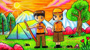 Animasi & maskot gerakan pramuka. Cara Menggambar Dan Mewarnai Tema Pramuka Yang Bagus Dan Mudah Untuk Pemula Youtube