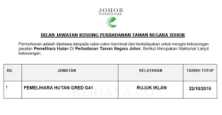 35, dataran tasek timur 8, ipoh, 31400 ipoh, perak, malaysia., malaysia. Jawatan Kosong Terkini Perbadanan Taman Negara Johor Pemelihara Hutan Kerja Kosong Kerajaan Swasta