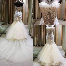 Mermaid Wedding Dresses Strapless Exposed Boning Appliques Sequins See Through Bridal Dre Wedding Dresses Mermaid Wedding Dress Strapless Wedding Dress Mermaid