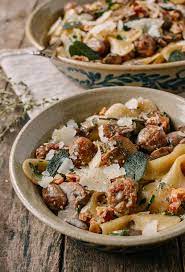 Winter Pasta With Mushrooms Sausage Meatballs Walnuts Crispy Sage Recipe Winter Pasta Sage Recipes Pasta Recipes