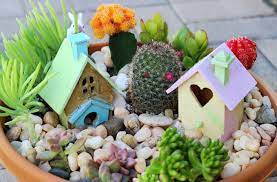 Succulents and cacti both need a lot of drainage, so i put in a bottom visible layer of gravel (you could use aquarium gravel for this, or decorative river rocks, or. Cactus Fairy Garden For Dry Climates Gluesticks Blog