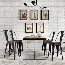 Elegant appearance and selected material: Yaheetech Set Of 4 Metal Dining Chairs Solid Fir Wooden Surface Furniture High Black Metal Indoor Outdoor Counter Height Stool