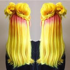Golden Yellow Hair With Pink Roots Yellow Hair Color Hair Styles Roots Hair