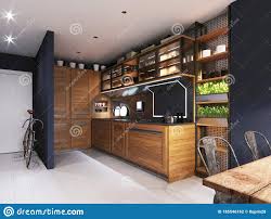 modern kitchen with dark blue walls and