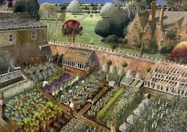 The Vegetable Garden By British Contemporary Artist Richard Adams Kitchen Garden Garden Illustration Victorian Gardens