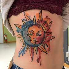 Vibrant Watercolors Moon Sun Tattoo Moon Tattoo Tattoos