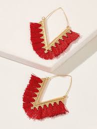 Tassel Decor Open Triangle Shaped Hoop Earrings 1pair Tassels Decor Triangle Shape Tassel Drop Earrings