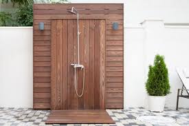 The stripes pattern can also be applied to your. Outdoor Bathroom Ideas For The Patio And Pool