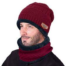 Ottatat Two Piece Knit Windproof Cap Winter Beanie Hat Scarf Set Warm Thicking Hat Skull Caps For Men Winter Hats Beanie Slouch Beanie Hats Mens Winter Beanies