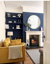 Living Room In Victorian Terrace House Navy Blue And Yellow With Fireplace Popular Living Room Blue Living Room Yellow Living Room