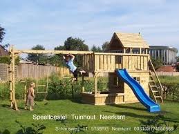 Speeltoestel Speelhuis Balkon Met Zandbak Tuinhout Neerkant Zandbak Speelhuis Balkon