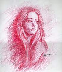 Close up on a drawing being made with a pink ballpoint pen by paul alexander thornton. Red Lady Ball Pen Drawing By Kira2022 On Deviantart