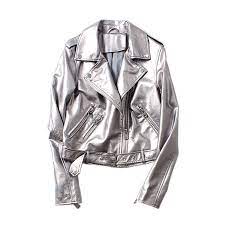 Womens Ladies Metallic Silver Faux Leather Biker Jacket Outwear Casual Coats Leather Jacket Leather Jackets Women Silver Leather Jacket