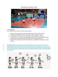 Sedangkan apabila merujuk dari pendapat durrwachter (1986:3) bahwa pentingnya teknik passing sangatlah perlu untuk dikuasai oleh setiap pemain sebab keberhasilan suatu regu dalam pertandingan voli banyak ditentukan oleh passing. Teknik Dalam Bola Voli Pdf