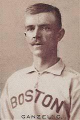 1887. Dan Brouthers, first baseman for the National League champion Detroit  Wolverines, is shown in a full figure portrait drawn from an 1887 photograph