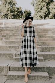 Black White Buffalo Plaid Dress Roolee Maxi Dresses Casual Fashion Maxi Dress With Sleeves
