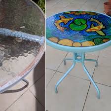 A glass coffee table doesn't need to be expensive. Faux Stained Glass Pond In A Table Hometalk