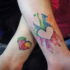 Cift Dovmesi Renkli Kalp Couple Tattoo Watercolor Heart Suluboya Dovmeler Sevgili Dovme Cift Dovmeler