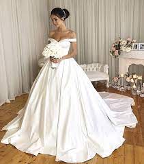 Classic Off Shoulder Satin Wedding Dresses Ball Gowns Off Shoulder Wedding Dress Satin Wedding Gown Ball Gown Wedding Dress