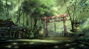 Anime Original Original (Anime) Forest Shrine Japan Temple Landscape  Wallpaper 