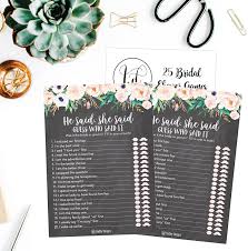 Some things in life seem to be unavoi. Buy 25 Rustic Wedding Bridal Shower Engagement Bachelorette Anniversary Party Game Ideas Chalk Floral He Said She Said Cards For Couples Funny Co Ed Trivia Rehearsal Dinner Guessing Question Fun Supplies Online