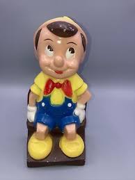 Vintage Pinocchio Coin Piggy Bank Collectible Decor Walt Disney Co Hard  Plastic