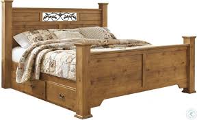 Includes headboard, footboard, two side storage, and slats. Bittersweet Light Brown King Poster Single Underbed Storage Bed From Ashley Coleman Furniture