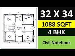 Architectural plans with measurements of a three level residence with four bedrooms and interior autocad blocks for free download in autocad dwg format, laundry area. 1000 Sqft 4 Bedroom House Plans 32 X 34 Small House Design Ii 1088 Sqft House Plan Youtube